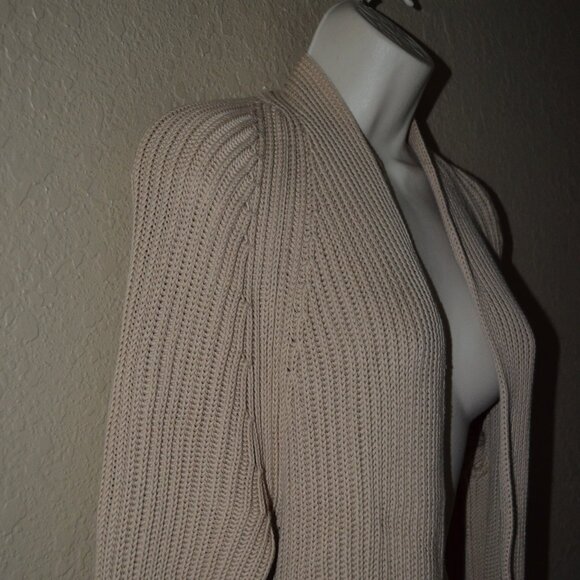 Sz XS Vince Tan Ribbed Cotton Open Front Long Cardigan Sweater - Picture 3 of 6